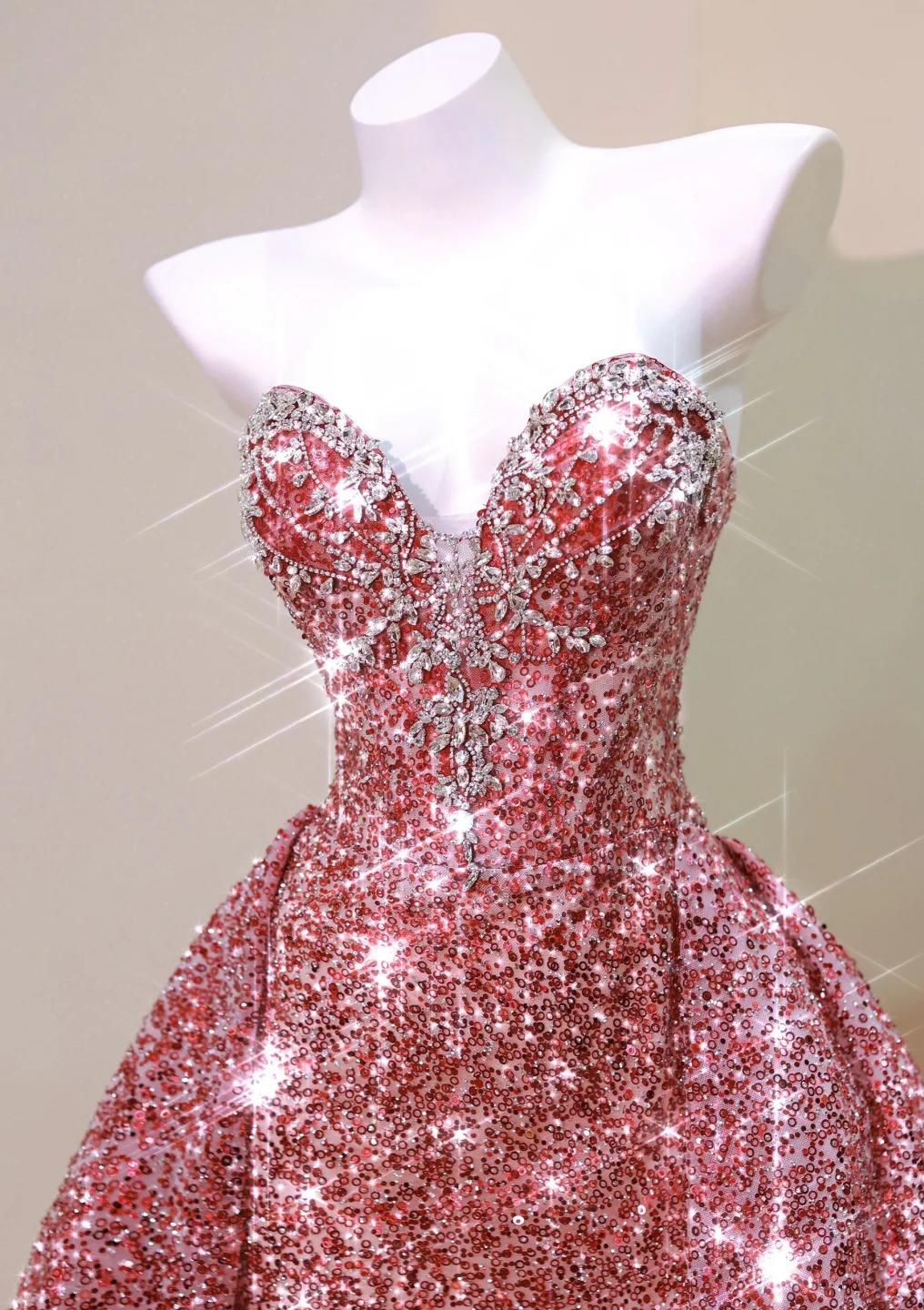 Chic A-Line Evening Dresses Sweetheart Burgundy Long Prom Dresses Sequins Tulle Sleeveless Brithday Dresses DP04572