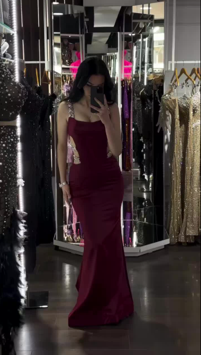Elegant Sheath Evening Dresses Satin Straps Long Prom Dresses Satin Sleeveless Brithday Dresses   DP04582