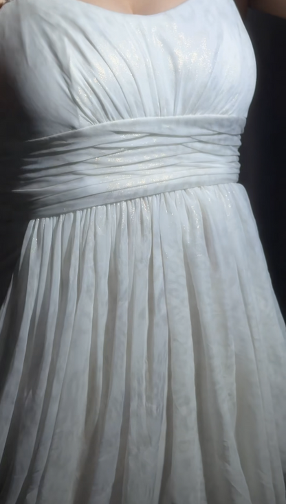 Chic Sheath Evening Dresses Chiffon White Long Prom Dresses Sleeveless Brithday Dresses  DP04586