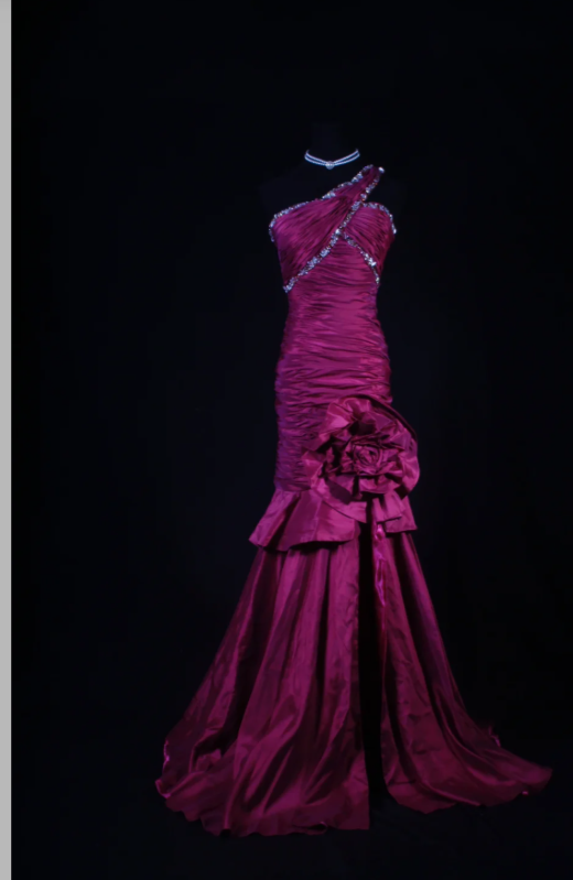 Chic Sheath Evening Dresses Beaded Satin Fuchsia Long Prom Dresses One-shoulder Brithday Dresses DP04589