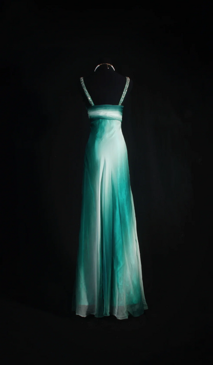 Chic Sheath Evening Dresses Chiffon Green Long Prom Dresses V-neck Brithday Dresses  DP04590