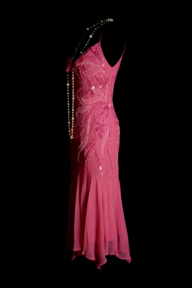 Chic Sheath Short  Prom Dresses Chiffon Beaded Hot Pink Birthday Dresses Sleeveless Evening Dresses DP04596