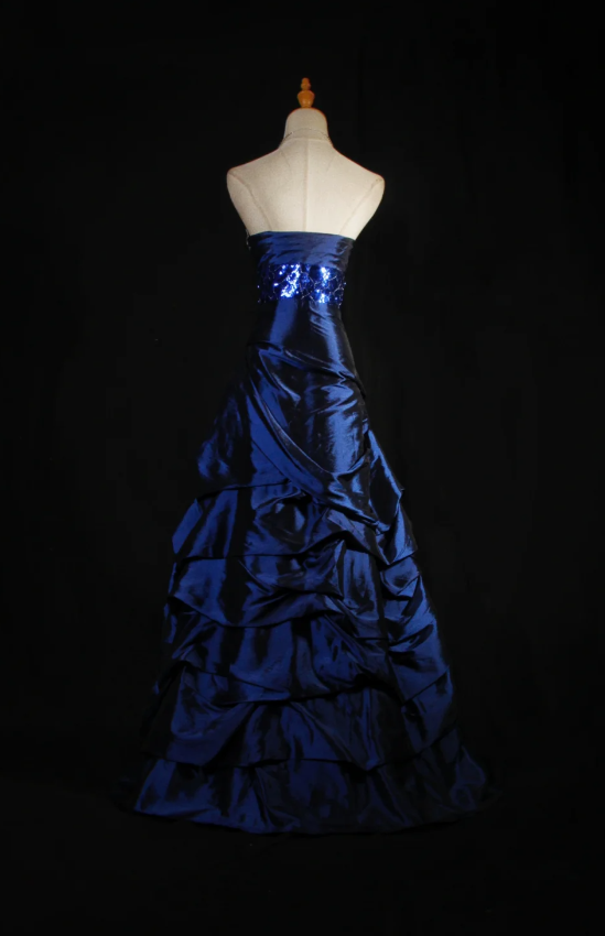 Simple A-Line Long Prom Dresses Satin Sweetheart Navy Blue  Evening Dresses Zipper Birthday Dresses DP04634
