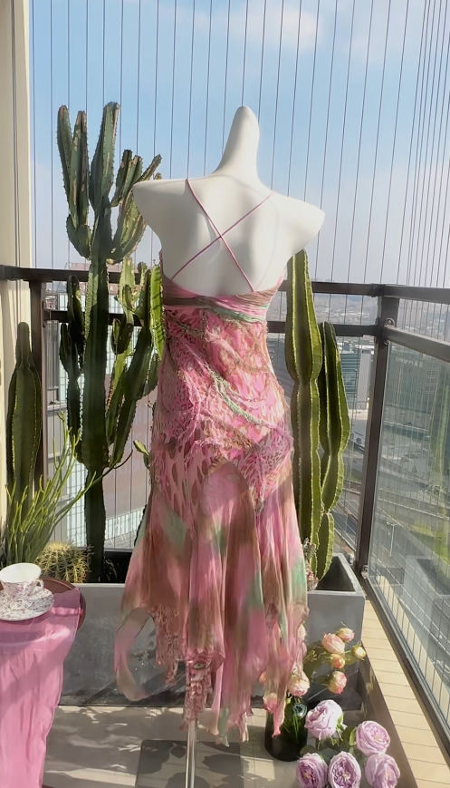 Elegant Sheath Long Prom Dresses Chiffon Spaghetti Straps Pink Evening Dresses  DP04685