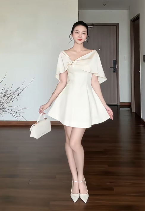 Sexy Ivory  Short Prom Dresses V-neck A-Line Evening Dresses Satin Sleeveless Birthday Dresses DP04720