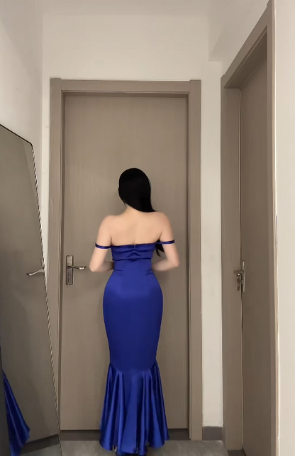 Gorgeous Royal Blue Long Prom Dresses Spaghetti Straps Mermaid Birthday Dresses Satin Sleeveless Evening Gowns DP04741