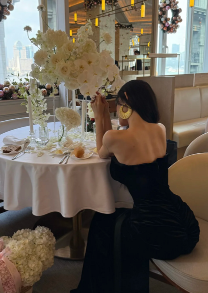 Sexy Sheath Black Long Prom Dress Velvet Sweetheart Evening Dress Backless Birthday Dress DP04848