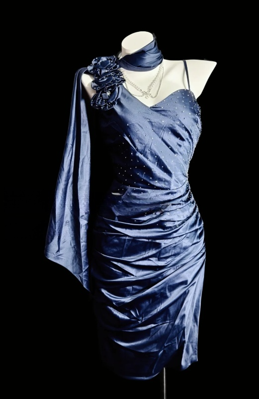Sexy Sheath Navy Blue Short Prom Dress Glitter Satin Spaghetti Straps Evening Dress Sleeveless Birthday Dress DP04862