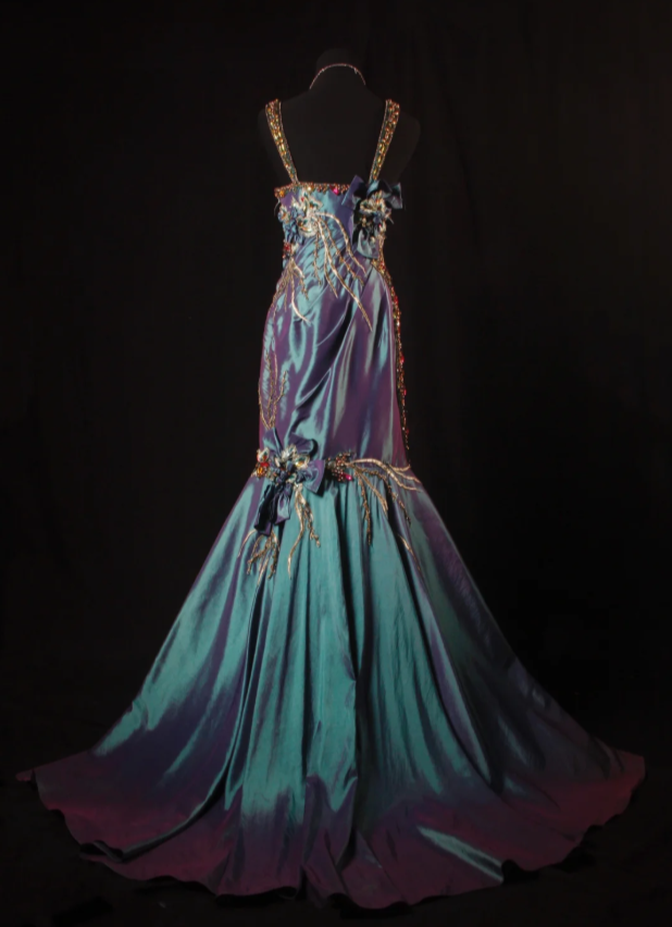Elegant Blue Long Prom Dress Satin Beaded Spaghetti Straps Party Dress Mermaid Sleeveless Evening Dress   DP04879