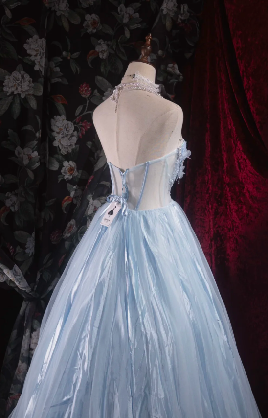 Gorgeous Blue Long Prom Dress Tulle Sweetheart Party Dress A-Line Sleeveless Evening Dress  DP04880