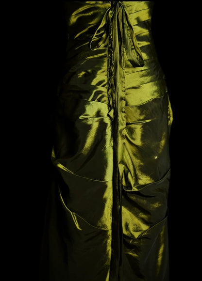 Chic Olive Green Long Prom Dresses Satin Sweetheart Sheath Evening Dress Sleeveless Birthday Dress DP04909
