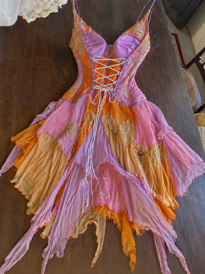Chic Orange Short Prom Dresses  Beaded Chiffon Sheath Evening Dress Spaghetti Straps Birthday Dress DP04913
