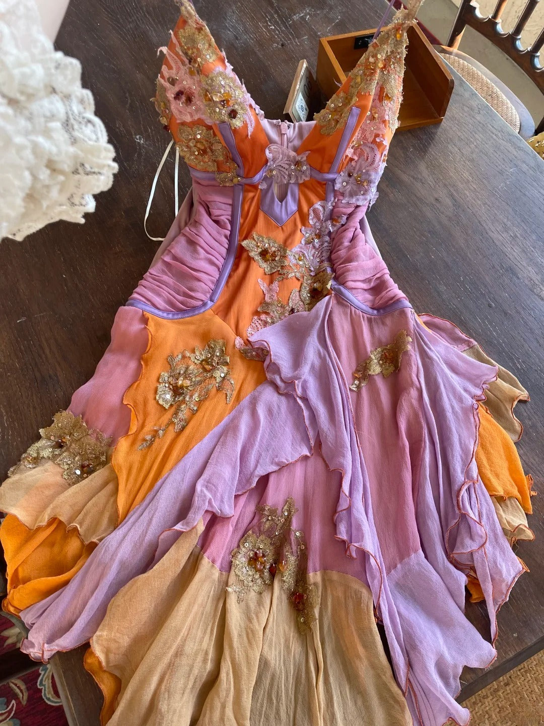 Chic Orange Short Prom Dresses  Beaded Chiffon Sheath Evening Dress Spaghetti Straps Birthday Dress DP04913