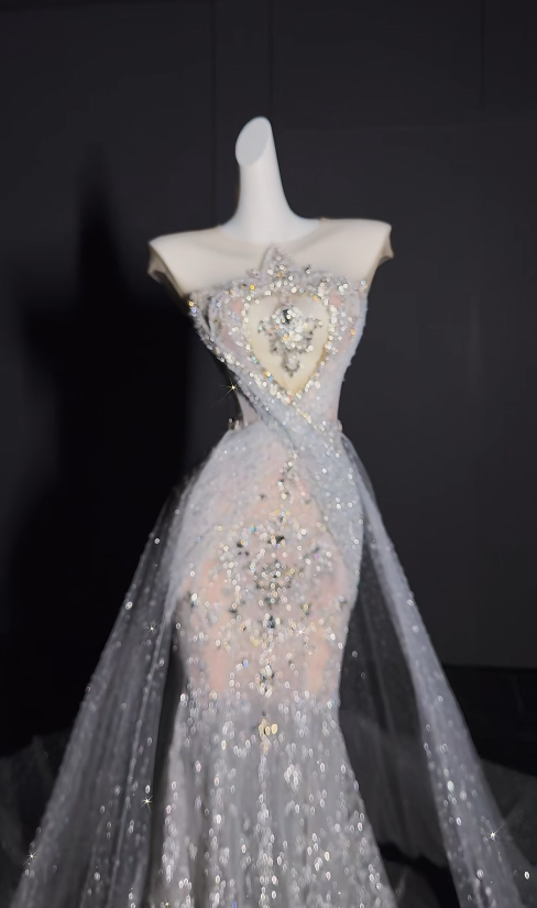 Elegant  Mermaid Long Wedding Dress Tulle Jewel Beaded Bridal Gowns Sleeveless Bridal Dress DP04973