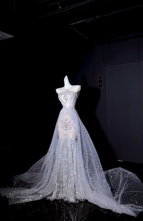 Elegant  Mermaid Long Wedding Dress Tulle Jewel Beaded Bridal Gowns Sleeveless Bridal Dress DP04973