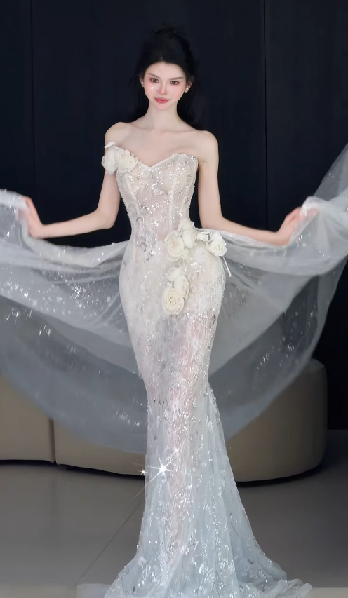 Elegant Mermaid Long Wedding Dress Tulle Sweetheart Bridal Gowns Sleeveless Bridal Dress DP04976