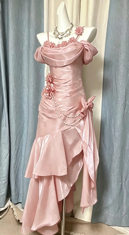 Chic Navy Blue Long Prom Dress Satin Straps Sheath Evening Dress Sleeveless Birthday Dress DP04996