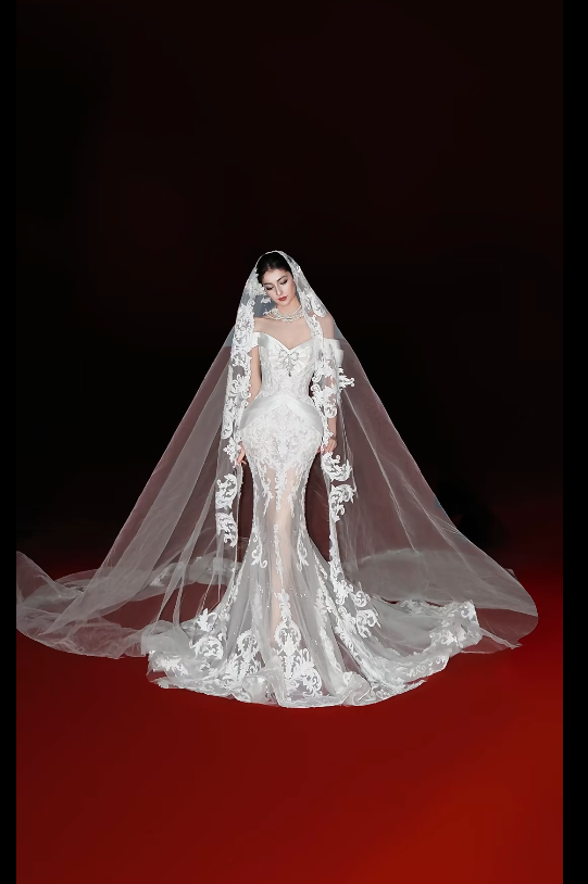 Timeless Mermaid Long Wedding Dress Tulle Appliques White Bridal Gown Cup Sleeves Bridal Dress DP05008