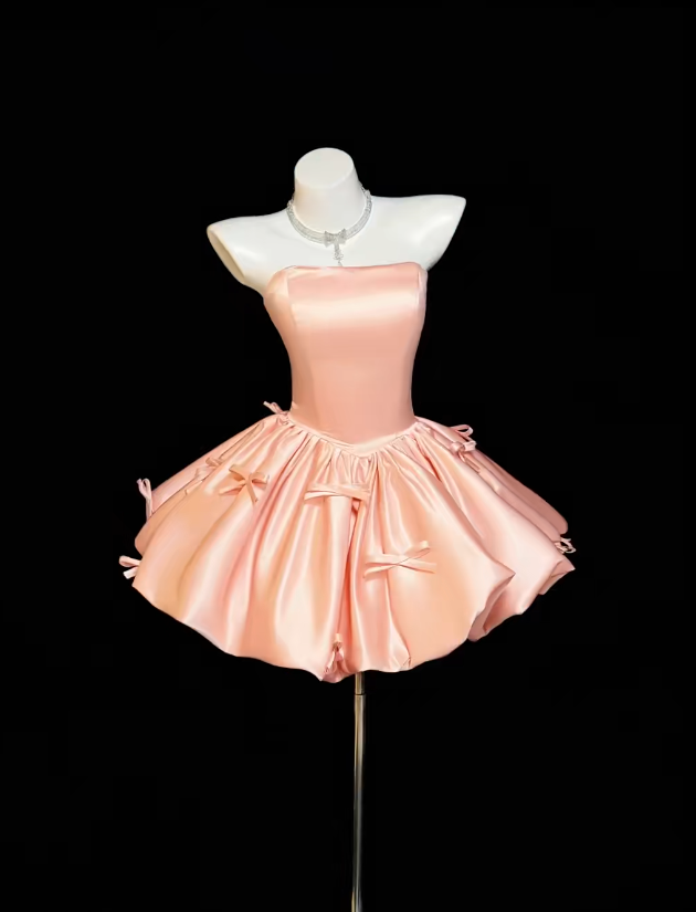 Cute Coral Short Prom Dress Satin A-Line Evening Dress Sleeveless Party Dress DP05015