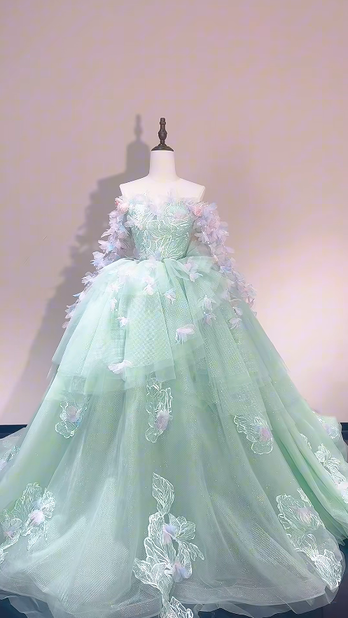 Cute Green Long Prom Dress Tulle  A-Line Evening Dress Sleeveless Birthday Dress DP05016