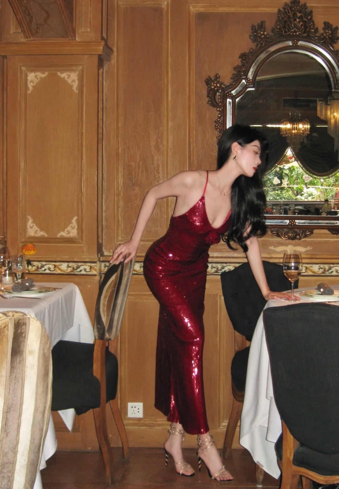 Sexy Burgundy Long Prom Dress Sequins Sheath Evening Dress Sleeveless Birthday Dress DP05022