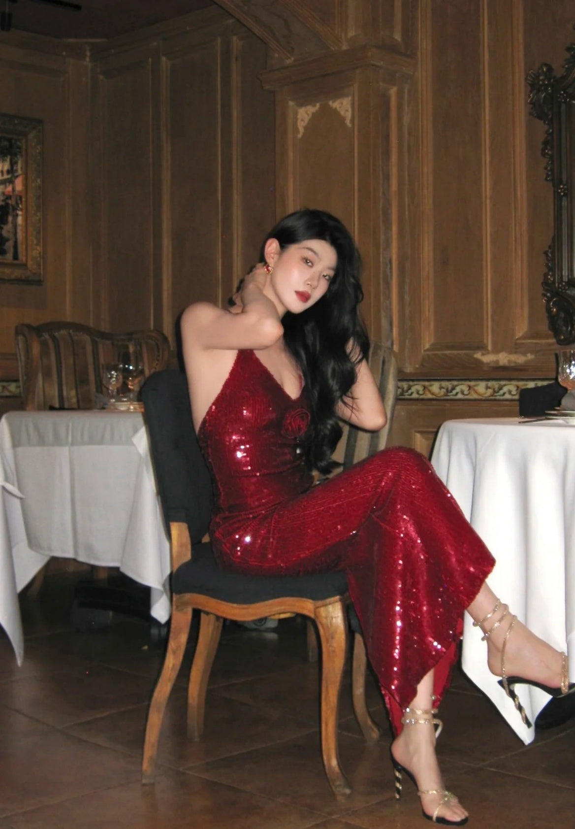 Sexy Burgundy Long Prom Dress Sequins Sheath Evening Dress Sleeveless Birthday Dress DP05022