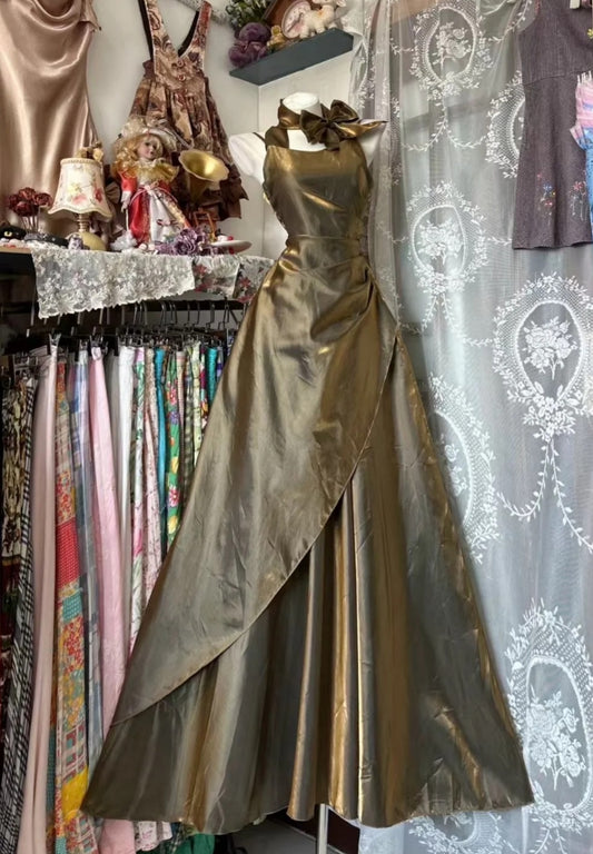 Glam Brown Wedding Guest Dress Satin Spaghetti Straps A-Line Evening Dress Sleeveless Birthday Dress DP05026