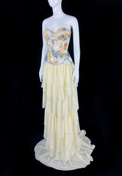 Elegant Two-Piece Yellow Prom Dress Chiffon Sheath Long Evening Dress DP05032