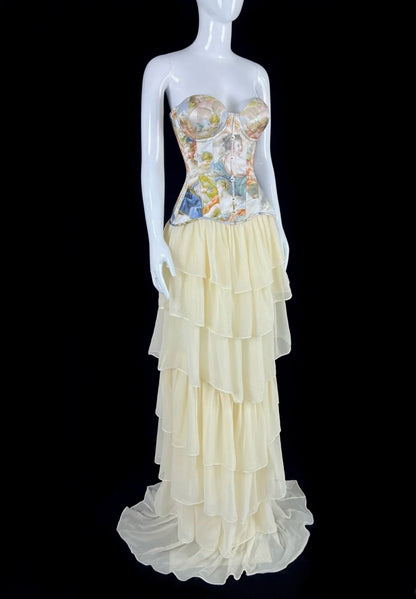 Elegant Two-Piece Yellow Prom Dress Chiffon Sheath Long Evening Dress DP05032