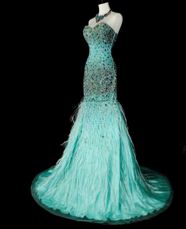 Chic Blue Prom Dress Sweetheart Sheath Long Evening Dress Tulle Beaded Sleeveless Formal Dress DP05044