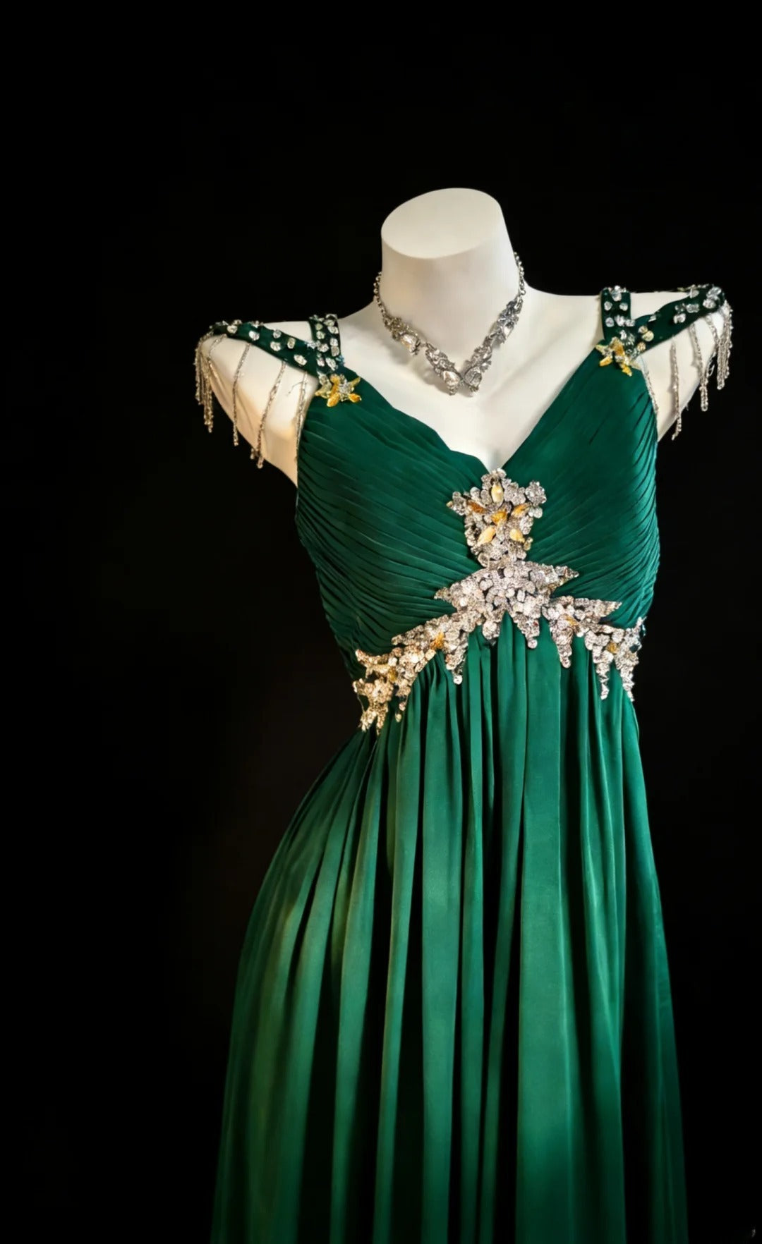 Fairy Sheath Dark Green Prom Dress Chiffon Beaded Sleeveless Evening Dress  DP05087