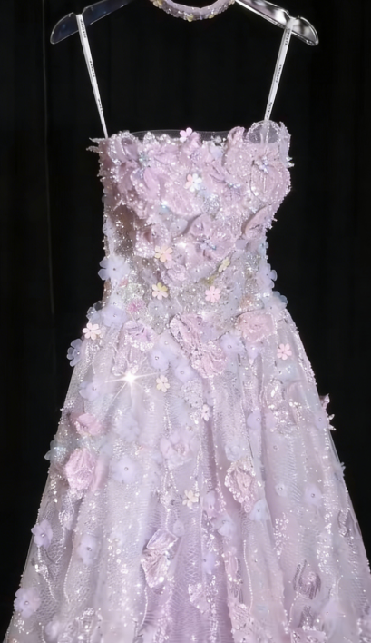 Classy A-Line Pink Prom Dress Tulle Strapless Appliques Birthday Dress Sleeveless Long Evening Dress DP05099