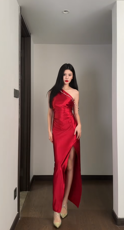 Sexy Red Prom Dress  Satin  Sheath Evening Dress DP05135