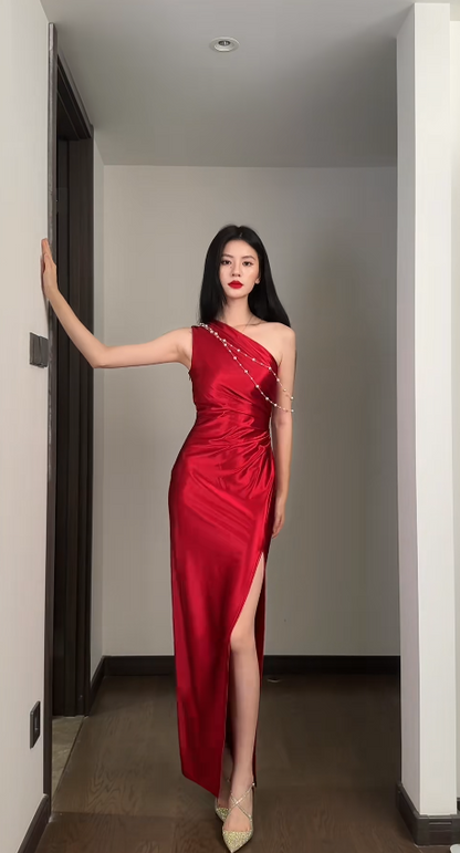 Sexy Red Prom Dress  Satin  Sheath Evening Dress DP05135
