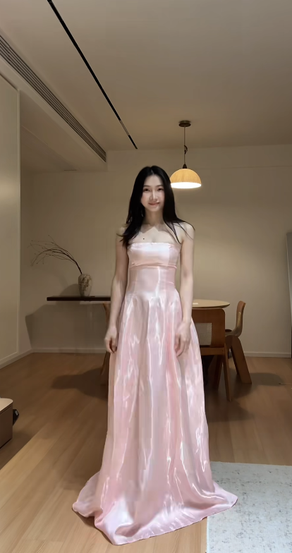 Cute Pink Prom Dress Satin Sheath Sleeveless Evening Dress DP05138