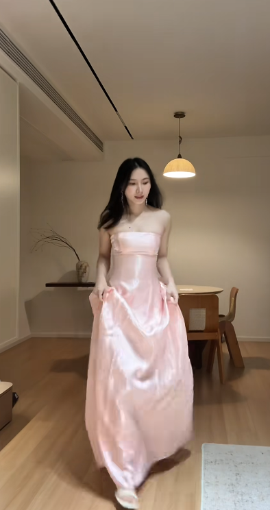 Cute Pink Prom Dress Satin Sheath Sleeveless Evening Dress DP05138