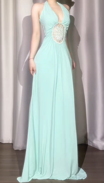 Gorgeous Tiffany Blue Prom Dress Chiffon Sheath Sleeveless Evening Dress DP05141