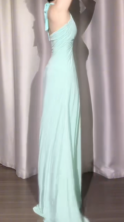 Gorgeous Tiffany Blue Prom Dress Chiffon Sheath Sleeveless Evening Dress DP05141