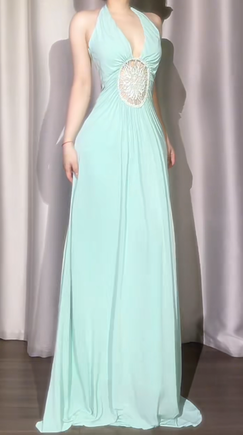 Gorgeous Tiffany Blue Prom Dress Chiffon Sheath Sleeveless Evening Dress DP05141