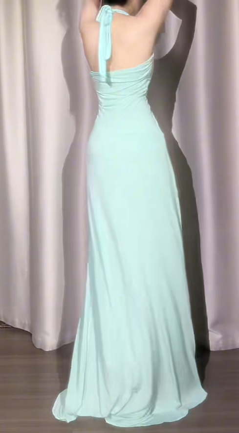Gorgeous Tiffany Blue Prom Dress Chiffon Sheath Sleeveless Evening Dress DP05141