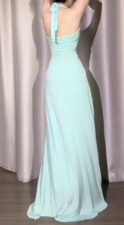 Gorgeous Tiffany Blue Prom Dress Chiffon Sheath Sleeveless Evening Dress DP05141