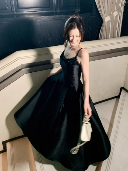 Chic Blue Prom Dress Satin A-line Sleeveless Evening Dress DP05144