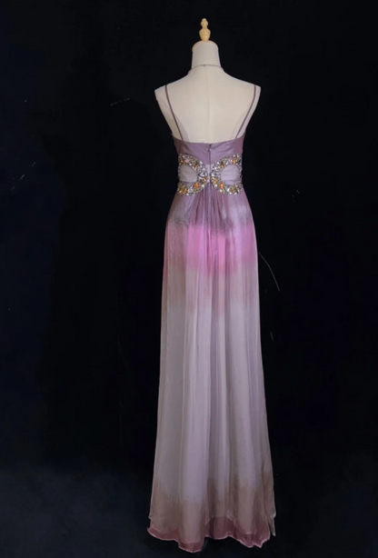 Chic Spaghetti Straps Prom Dress Beaded Tulle Sheath Sleeveless Evening Dress DP05149