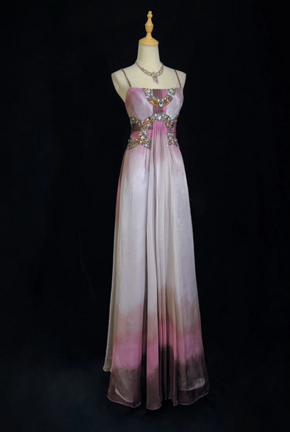 Chic Spaghetti Straps Prom Dress Beaded Tulle Sheath Sleeveless Evening Dress DP05149