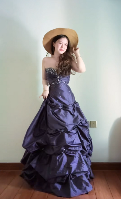 Elegant Purple Prom Dress Strapless Evening Dress A-Line Birthday Dress DP05162