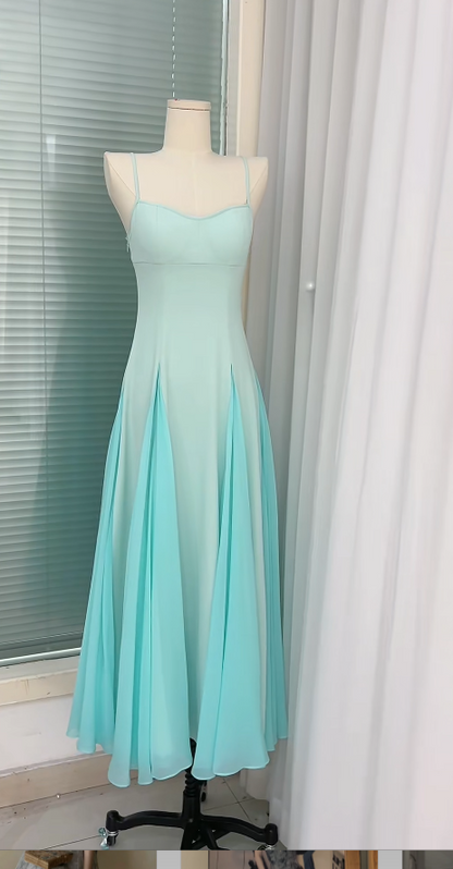 Chic Blue Prom Dress Chiffon Spaghetti Straps Evening Dress A-line Birthday Dress DP05183
