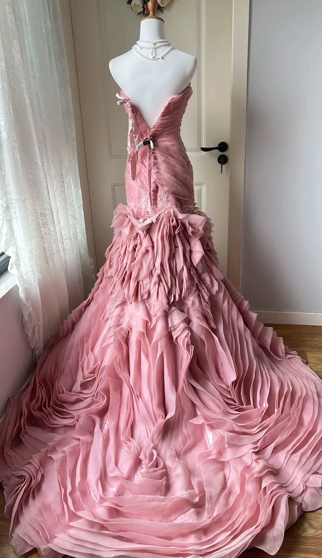Chic Pink Prom Dress Tulle Sweetheart Evening Dress Sheath Birthday Dress DP05192