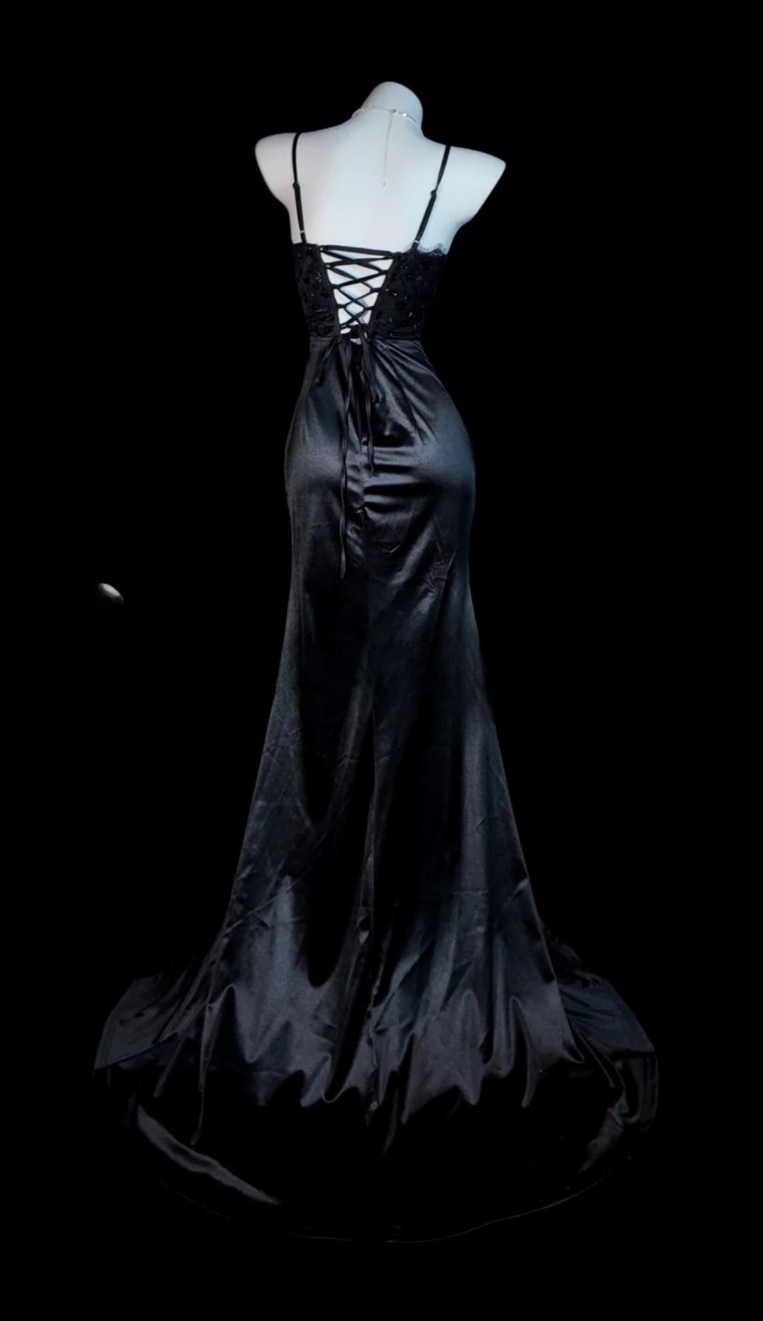 Chic Black Prom Dress Satin Spaghetti Straps Evening Dress Sheath Birthday Dress DP05194