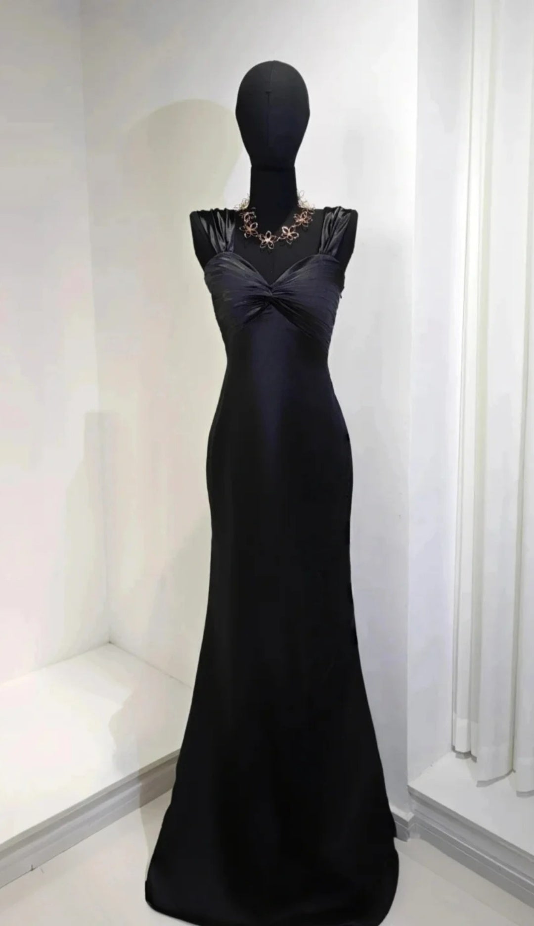 Chic Black Prom Dress Satin Straps Evening Dress Sheath Birthday Dress DP05197
