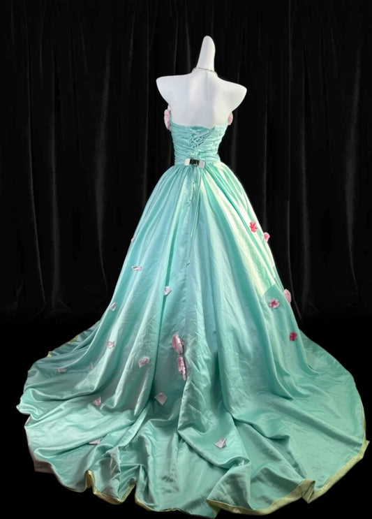 Elegantes blaues Ballkleid aus Satin, A-Linie, trägerlos, ärmellos, Geburtstagskleid DP05205